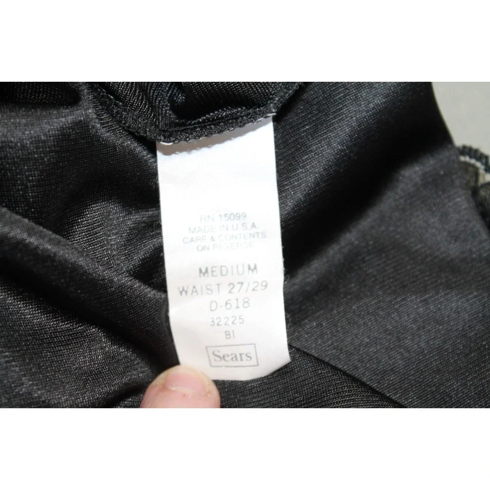 Vintage Sears Medium Black Half Slip Lace Detail Elastic Waist Side Slit 80s 90s